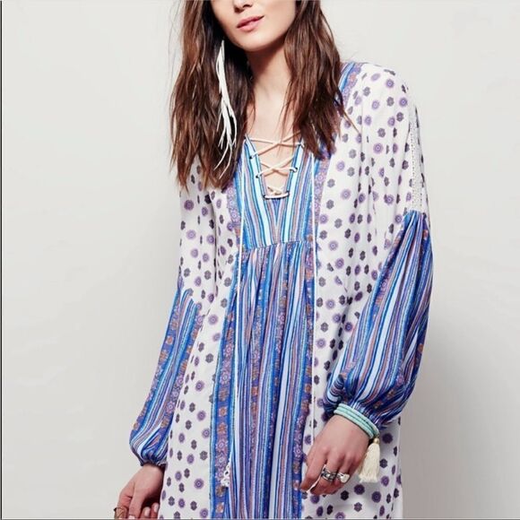 Free People Rain Shine Printed Lace-Up Swing Dress, NWT - Picture 1 of 11